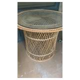 Vintage Wicker Side Table with Glass Top 20x24