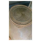 Vintage Wicker Side Table with Glass Top 20x24