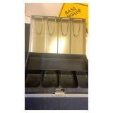 Metal Bass sign, cash box and plastic sign holders