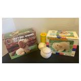 Vintage toys, softballs and racquet balls