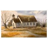 Church in Autumn - Reproduction Watercolor by Carolyn Simon Kern 23x16