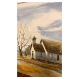 Church in Autumn - Reproduction Watercolor by Carolyn Simon Kern 23x16