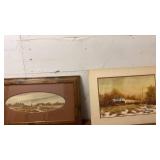 Autumn Barn Watercolor Landscape signed Parry Lambert and Kansas winter scene 28x16