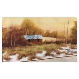 Autumn Barn Watercolor Landscape signed Parry Lambert and Kansas winter scene 28x16