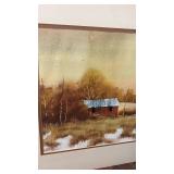 Autumn Barn Watercolor Landscape signed Parry Lambert and Kansas winter scene 28x16