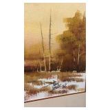 Autumn Barn Watercolor Landscape signed Parry Lambert and Kansas winter scene 28x16