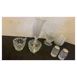 Fostoria pieces, salt and pepper shakers, cream and sugar bowl, coasters and more