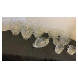 Fostoria ups, cream and sugar bowls, small bowls