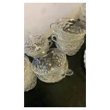 Fostoria ups, cream and sugar bowls, small bowls
