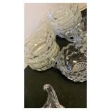 Fostoria ups, cream and sugar bowls, small bowls