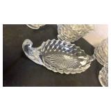 Fostoria ups, cream and sugar bowls, small bowls