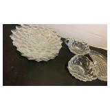 Fostoria 8 inch plates, dipping bowls and relish dish