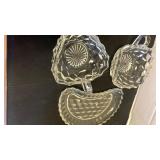 Fostoria 8 inch plates, dipping bowls and relish dish