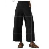 FACTORY SEALED - APWEQATA Wide Leg Cropped Pants for Women Cotton High Waisted Pants Loose Casual Ankle Pants with Pockets Black