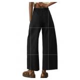 FACTORY SEALED - APWEQATA Wide Leg Cropped Pants for Women Cotton High Waisted Pants Loose Casual Ankle Pants with Pockets Black