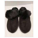 FACTORY SEALED - Black Faux Fur Trimmed Indoor Slippers. Size 5-6