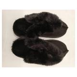 FACTORY SEALED - Black Faux Fur Trimmed Indoor Slippers. Size 5-6