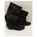 Brazilian Made Black Suede Mid-Calf Boots Size 8M