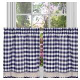 Achim Buffalo Check Kitchen Curtains  Set of 2 Tiers  58 x 36  Navy