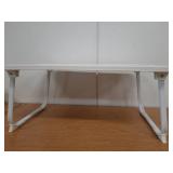 Foldable Laptop Table, Portable Lap Desk Bed Table Tray, Laptop Stand with Cup Holder & Tablet Slot & Lifting Handle for Working Writing Drawing & Eating (White)