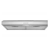 30 in. 58 CFM Convertible Under Cabinet Range Hood in Brushed Stainless Steel with 2 Carbon Filters and Push Button - Retail: $150