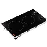 VEVOR Electric Cooktop, 12 inch 2 Burners Built-in Electric Stove Top, 3000W Ceramic Top Radiant Cooktop, with Glass Panel, Knob Control, 11 Heat Levels, 220-240V, Hard Wire (No Plug) - Retail: $81