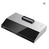 Under Cabinet Range Hood 36 Inch, 900 CFM Dual Centrifugal Motor, 3-Speed Ducted Kitchen Vent, Reusable Filters, Stainless Steel Kitchen Hood with LED Lights, Low Noise, Glass Black - Retail: $310