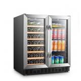 Wine Refrigerator 30 in. Dual Zone 33-Bottle 70-Can Beverage and Wine cooler in Stainless Steel - Retail: $756