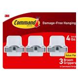 Command Broom and Mop Grippers, 3 Hangers and 4 Command Strips, Damage-Free Hanging Wall Mount Broom and Mop Holder, Household Cleaning Organizer for Organization and Storage, Holds up to 4 lb