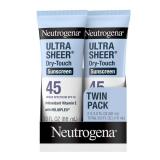APPEARS NEW - Neutrogena Ultra Sheer Dry-Touch Sunscreen For Face & Body, SPF 45 Broad Spectrum UVA/UVB Protection, Lightweight Water Resistant & Non-Greasy, Travel Size Sunscreen, 3 fl. oz 2 pack