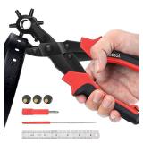 Revolving Punch Plier Kit, XOOL Leather Hole Punch Set for Belts, Watch Bands, Straps, Dog Collars, Saddles, Shoes, Fabric, DIY Home or Craft Projects, Heavy Duty Rotary Puncher, Multi Hole Sizes Make
