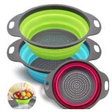 Silicone Collapsible Colander Sink Colander Collapsible Camping Versatile Collapsible Strainer Sink strainer basket over Sink Strainer (Red Green Blue)