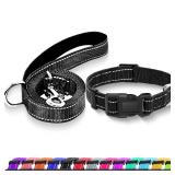 APPEARS NEW - Maiiu Reflective Dog Collar with Safety Locking Buckle, Adjustable Soft Breathable Nylon Collars for Small, Medium and Large Dogs(Collar+Leash L Black)