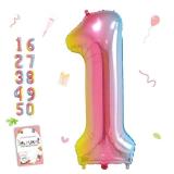 APPEARS NEW - Smlpuame 40 Inch Number 1" Balloons Rainbow Gradient Large Number 1 Balloons, Digital Balloons for Birthday Party Celebration Decorations, Helium Foil Number Balloons for Wedding Anniver