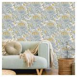 VEELIKE Vintage Yellow Floral Wallpaper Stick and Peel Removable Chrysanthemum Flower Wallpaper for Bedroom Nursery Bathroom 17.7