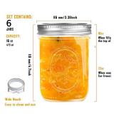 APPEARS NEW - Miuyhji Wide Mouth Mason Jars 16 oz with Lids [6 Pack], Canning Jars with Metal Airtight Lids and Bands, 16 oz Glass Jars for Fermenting, Pickling, Freezing, Preserving, Meal Prep, Jar D