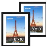 APPEARS NEW - FIXSMITH 8x10 Picture Frame Set of 2, Photo Frame with HD Plexiglass, Display Pictures 5x7 with Mat or 8x10 Without Mat Multi Picture Frames Collage for Tabletop or Wall Display, Black