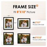 APPEARS NEW - FIXSMITH 8x10 Picture Frame Set of 2, Photo Frame with HD Plexiglass, Display Pictures 5x7 with Mat or 8x10 Without Mat Multi Picture Frames Collage for Tabletop or Wall Display, Black