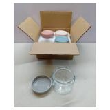 APPEARS NEW - MOLADRI 4 Pack Glass Clear Storage Canister with Airtight Lid, 12oz Overnight Oats Containers, Small Cute Decorative Pantry Jar for Snacks, Yogurt, Cereal, Fruit, Salad, Spice, Sugar, Co