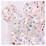 APPEARS NEW - 50 Pieces Polka Dot Balloons, Colorful Balloons, 12 Inch Rainbow Balloons, Clear Latex Balloons with Multicolor Dots for Kids Women Men Birthday Decoration, Party Supplies, Engagement We