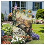 APPEARS NEW - CROWNED BEAUTY Summer Garden Flag Cat Double Sided 12x18 Inches Small Burlap Seasonal Welcome Yard Porch Decoration for Outside CF1836-12