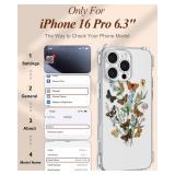 Toycamp for iPhone 16 Plus Case with Strap for Women - Cute Funny Girls Girly Fashion Butterfly Flower Design Case with Wrist Lanyards Four Corners Flexible Hang Style