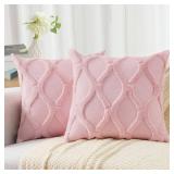 APPEARS NEW - decorUhome Throw Pillow Covers 18x18 Inch Set of 2, Soft Plush Faux Fur Wool Light Pink Couch Pillow Covers, Decorative Neutral Pillow Cases for Bed Sofa Living Room Home Decor (Set of 2