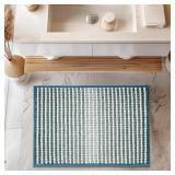 FRESHMINT Chunky Ombre Chenille Bathroom Rug 20x32", Water Absorbent Soft Bath Rugs for Bathroom Floor, Thick Non Slip Bath Mat Washable Quick Dry Shower Mats, Aqua Blue and White
