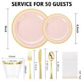 GATHER 350PCS Pink Plastic Plates - Disposable Plastic Dinnerware Set Include 100 Pink Plates, 150 Silverware, 50 Napkins, 50 Cups for Party & Wedding