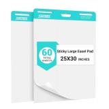 Sticky Easel Pad, 25 in x 30 in, Flip Chart Paper, Sticky Chart Paper for Teachers, Large Self-Stick Easel Paper, Super Sticky & Bleed-Resistant,30 Sheets/Pad,2 Pads