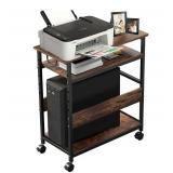 Computer Tower Stand Under Desk, Computer Tower and Printer Stand, Computer & Machine Carts, 3-Tier Computer Tower Floor Stand with Side Shelf, Wood and Metal Printer Table for Home Office