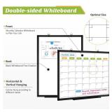 Dry Erase Calendar Whiteboard for Wall, 36 x 24" Double-Sided Magnetic Monthly Whiteboard Calendar Dry Erase, Wall Hanging Aluminum Frame with Tray for Home, School, Office - Retail: $53