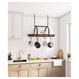 CHOEZON Hanging Pot Rack, Pot Hanger for Kitchen, Ceiling Mounted Pot Holder, Cookware Organizer with 12 S-Shaped Hooks, for Pot, Pan Storage, Space-Saving, Rustic Brown and Black TPR08BFC1 - Retail: 