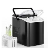DUMOS Countertop Ice Maker with Handle, 26lbs/24H Portable Ice Machine, 9 Bullet Ice Cubes Ready in 6 Mins, Self-Cleaning, Quiet Compact Ice Maker for Home, Kitchen, RV, Camping, Black - Retail: $50